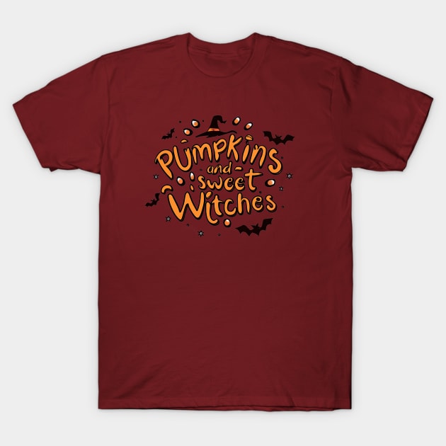 Magical Halloween Mood: Pumpkins and Sweet Witches T-Shirt by MLArtifex